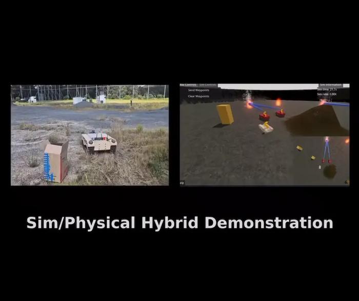 ロボット車両が火災を消す